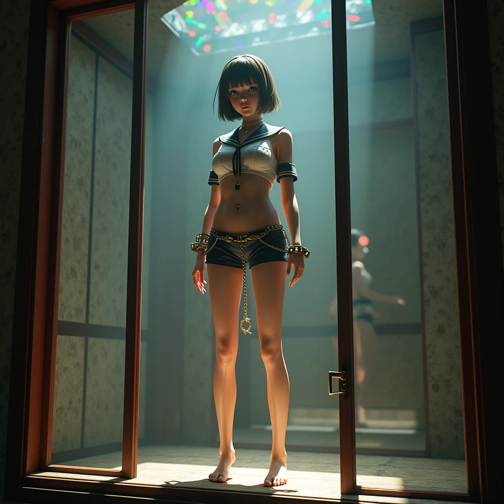 (A picture of a prostitute in a Catholic church),Full body photo,at centre,(The is very detailed:1.2),(There are soft rays of the sun in the background:1.1),ultra - detailed,(softlighting:1.2),A high resolution,cinematic grain.