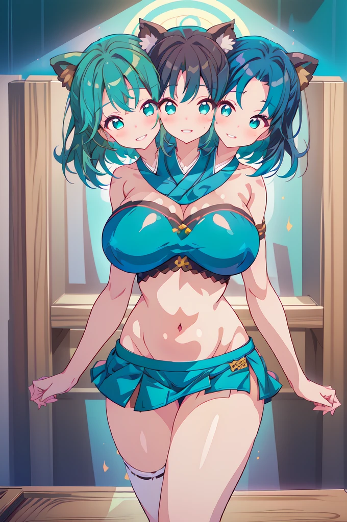 light smile,anatomically correct,masterpiece, highest quality, 1 girl, looking at the viewer, blue eyes, closed mouth, (Urgent 1:0.7) ,blue hair、(masterpiece),(highest quality:1.0), (ultra high resolution:1.0), Detail view, 8K, anime, masterpiece、provocative look　Fair skin　very fine eyes、upper thigh、Highest quality detailed eye, ,sunny meadow background、Detailed、naked、shiny nipples,half-closed eyes, from above,I&#39;m putting my hands on my hips