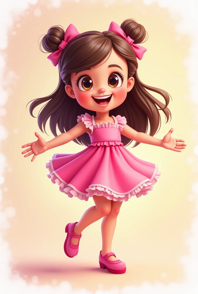 Mini Miss 6 years old, dressed pink dress, red high heels, showing her pink panties