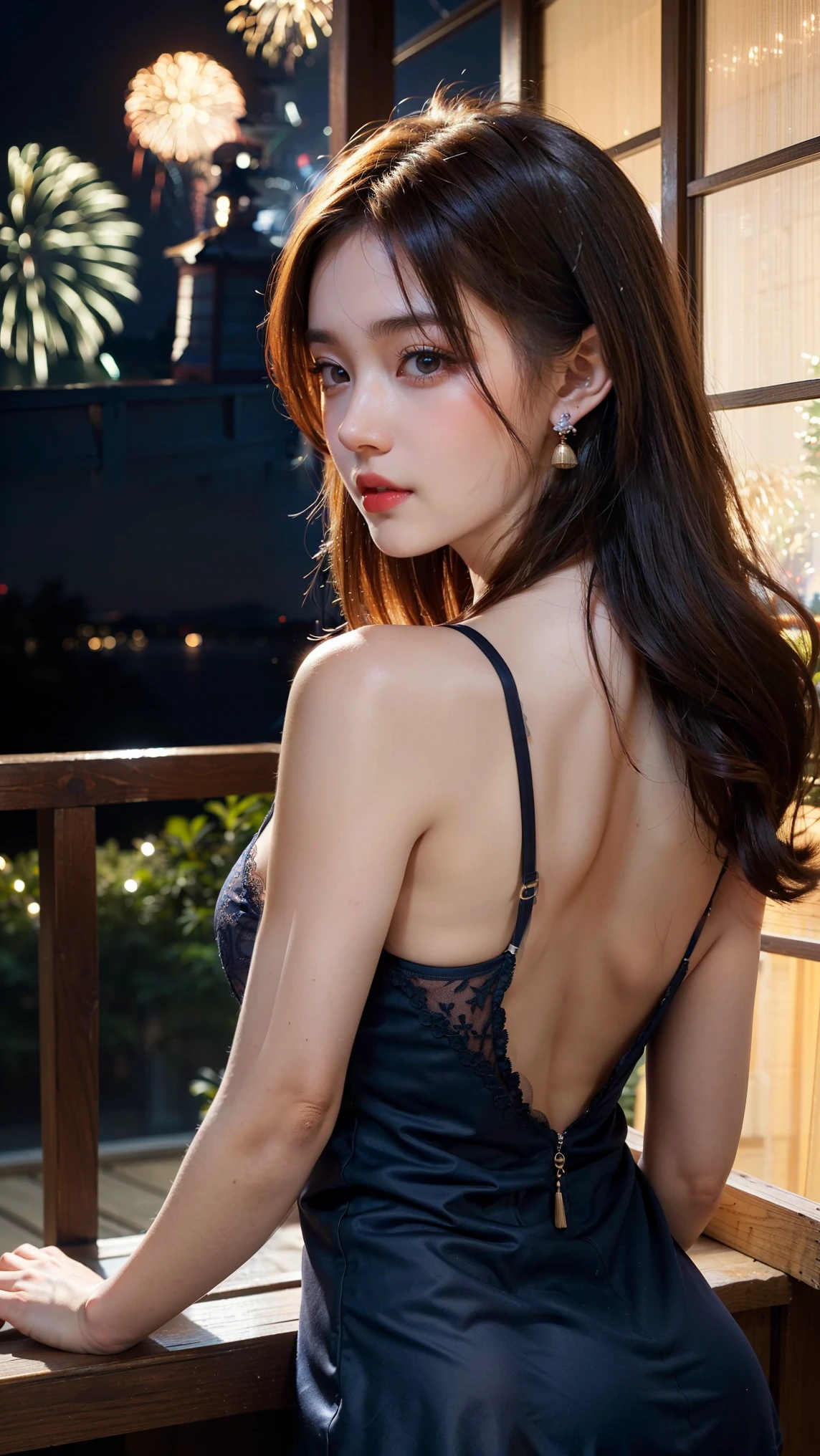 ((Superior Quality, 16k, Masterpiece: 1.3)), Sharp Focus: 1.2, Beautiful Woman with Perfect Figure: 1.4, Slender Abs: 1.2, (((Long Wavy Hair)), ((Small: 1.4)), ((Kpop Idol: 1.3)), (((Dark Blue Babydoll Lingerie 1.5)), (Office Desk), Highly Detailed Facial and Skin Texture, Detailed Eyes, Double Eyelids, ((pose)), (Seductive)), standing, with her back to the viewer and showing her butt, realistic and wet butt
