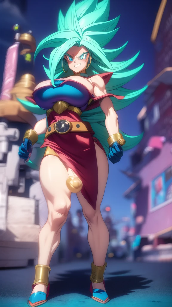 dbsuper style, 
Girl, green aura, super saiyan aura, belt, ocean-green colored hair, huge hair, bruise, bruise on face, clenched hands, frown, Mage's hat, gloves, blue eyes, grey gloves, evil grin, medium breasts, huge muscular, solo, spiked hair, super saiyan, super saiyan 4, mouth opened, furious, Dark Magician Girl cosplay, widow's preak
, ((masterpiece)) 
