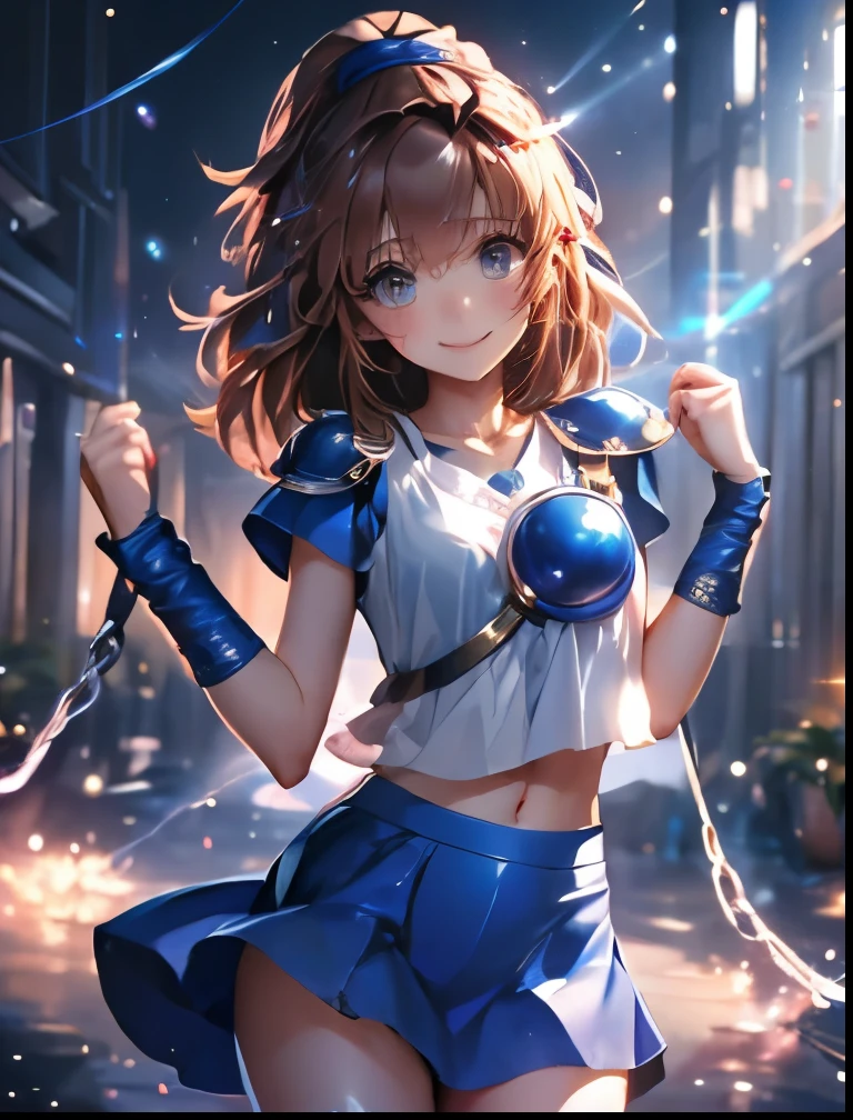 (((SFW、Precision、Highest quality、A first-class masterpiece、Normal body、8k、 Detailed Face 、Ultra-precision、 Normal hand、5refer to、Highest)))、 Arle Nadja wearing an ultra-thin futuristic futuristic Hologram Laser ultra-thin, obscene, and sheer while blushing shyly at her clothes、『Puyo Puyo』、Navel exposed、flanks exposed 、Back exposed、Exposing Thighs 、Surprised、marvel、 and is being held、Spread your hands and legs for chain bondage、Happy, Shy, Smiling
