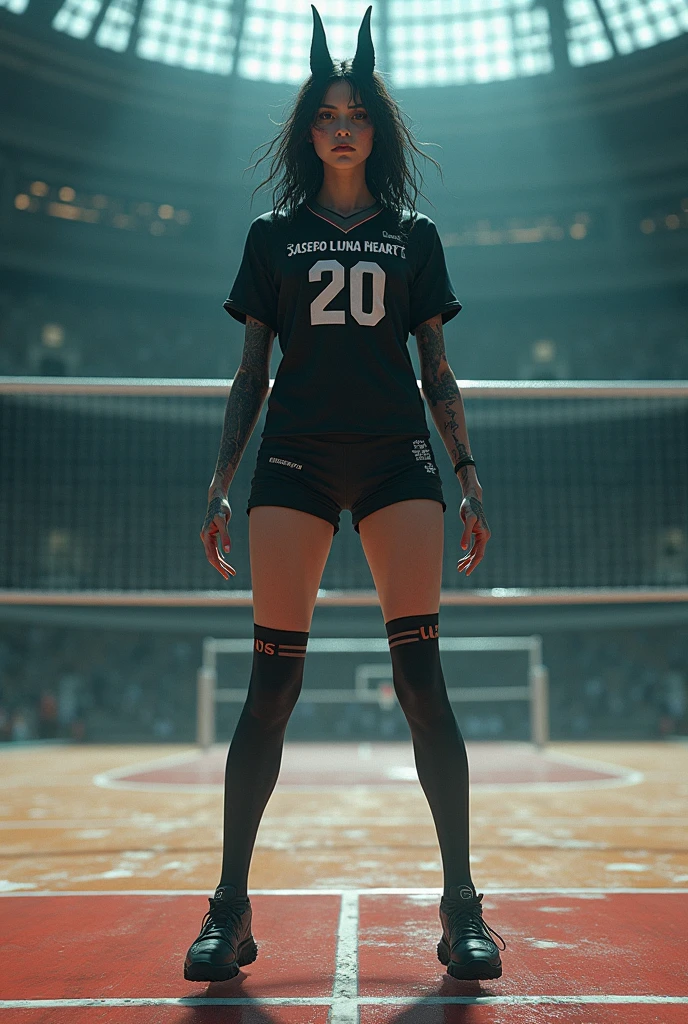 (masterpiece:1.2), (best quality:1.2) (detailed) (intricate) (8k) (HDR)
female basketballer, black woman, ebony woman, dark skin, basket ball costume, basketball shirt, basketball shorts, sports shoes, sneakers, thicc, leggings, standing,
(dynamic pose:1.4), skin pores, detailed skin, (legs apart), pussy, (crotchless:1.4), crotchless, (pussy:1.5), wide hips, thick thighs, huge breasts, (full body:1.4), whole body, yellow gloves
basketball court, basketball hoop, crowd
<lora:CrotchlessPants:1>, <lora:oiled skin:0.7>