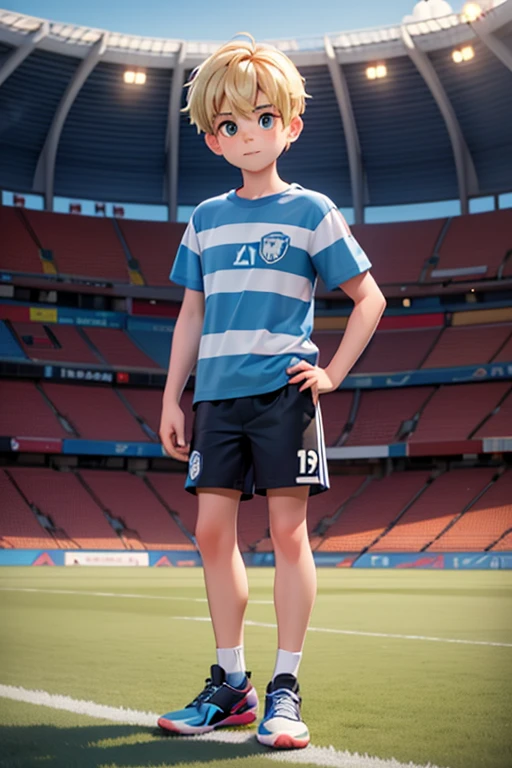Image of a boy for a story in a YouTube video in Pixar format, He's the little allabester, He's the national team player He's outgoing, Playful and gets up for a lot of things, Short black hair roblox games background he is 17 years old