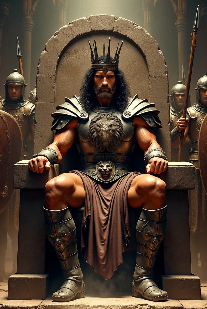 young muscular Conan the Babarian with loin cloth sits on a royal throne (surrounded by female amazone warriors:1.3), detailed face, two-handed sword, photorealistic, hd, dramatic lighting, Intricate, vibrant colors, highly detailed, centered, sharp focus, RAW photo, high quality, film grain, Fujifilm XT3 <lora:neg4all_bdsqlsz_xl_V7:0.8> <lora:add-detail-xl:2>