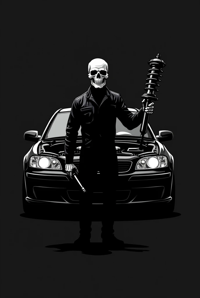 Skeleton in baggy urban clothing posing gangsta style with fingers, Behind a lowraider car green color with detailed graffiti on a completely white background, gangsta image, dynamic image, no shadows, detailed, 2D animated image in urban style