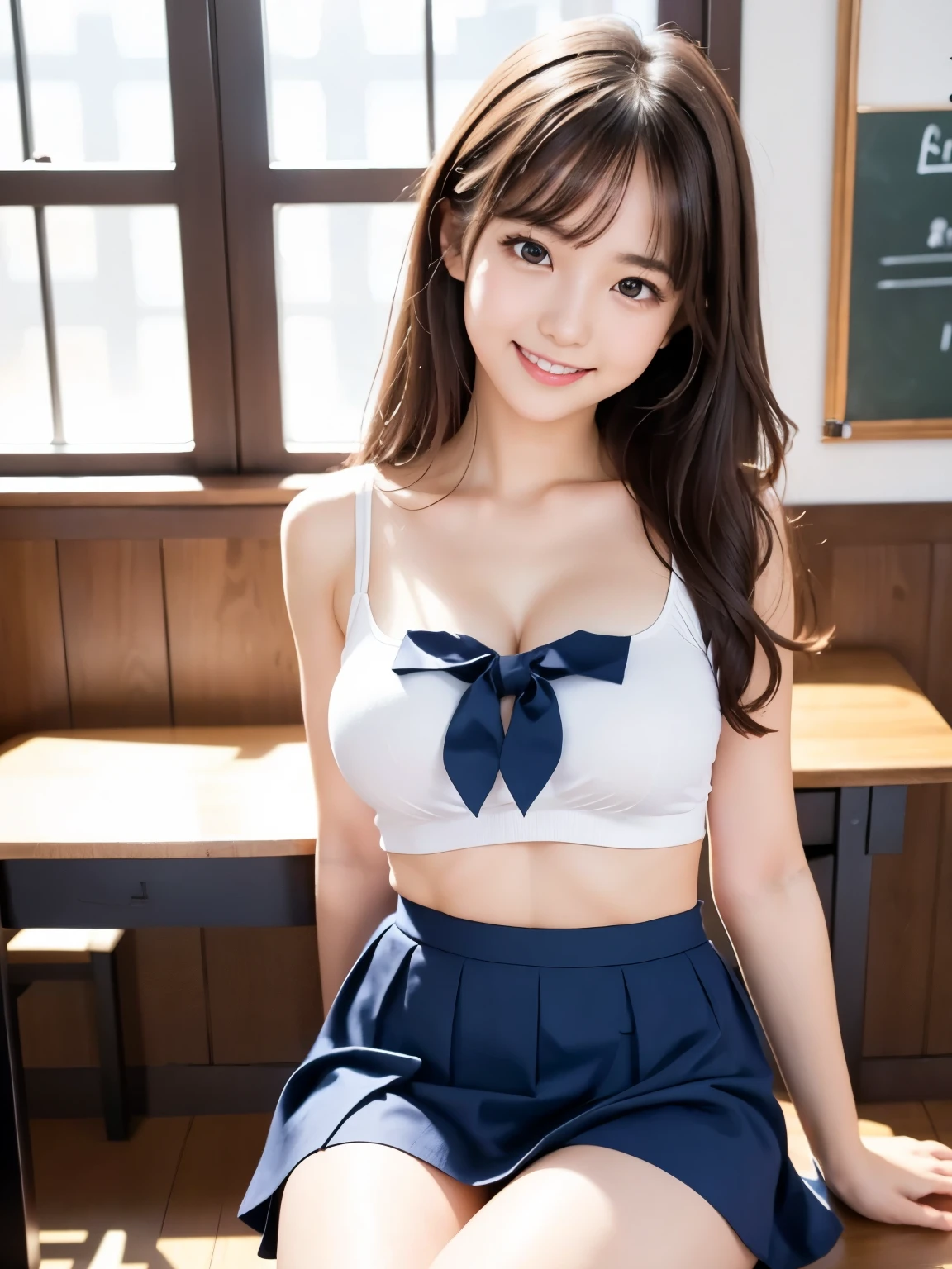Japanese gal with blonde hair、(((No panties)))、smile、Spread your legs、slender、Sexy pose、Skirt flip、Pleated mini skirt、Twin tails、The bra is see-through、Navy blue long tights、The genitals are fully visible、The clothes are fluffy、Showing off her pussy、classroom、Nurse's Office Bed、Small breasts、Nipples are visible、(((Troubled face、Embarrassed face)))、Angle from the feet、Angle from below、Angle looking up from below、(((Dynamic Pose)))、Showing off your crotch、The crotch is clearly visible、(((No panties)))、(((The genitals look good)))、
