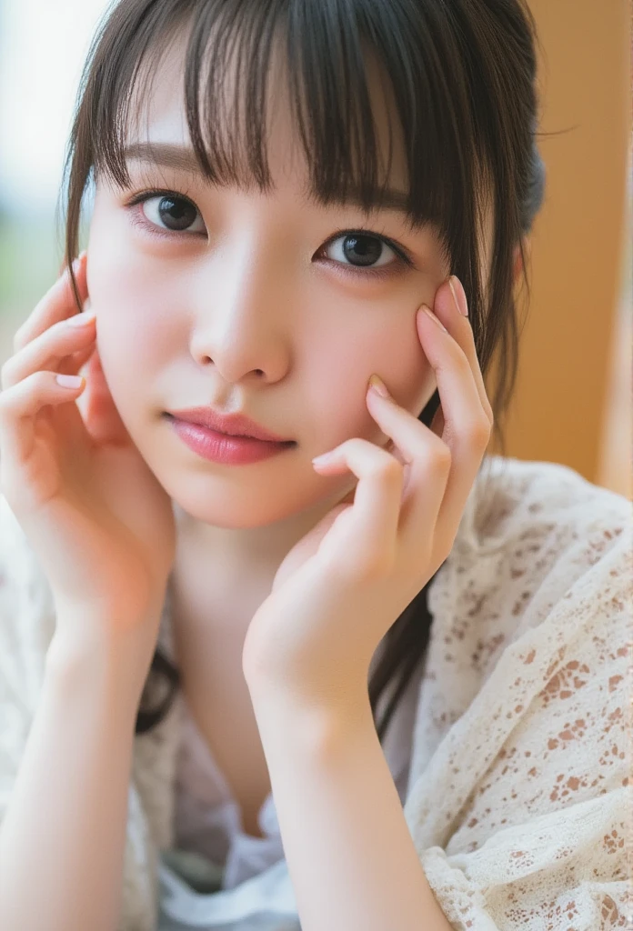 Heisei Gal Makeup and Poses、(photo Realistic:1.4), (hyper Realistic:1.4), (Realistic:1.3), (    smoother lighting    :1.05), (Improving the quality of cinema lighting:0.9), 32K, 1 person,20 years old, Realistic lighting, Backlight,  The light hits the face,   ray tracing , (  bright light:1.2), (Improved quality:1.4), (Highest quality Realistic textured skin:1.4),  (  improving skin texture :1.1),((  very accurate anatomy  :1.0)), (  improving skin texture :1.1),  (    smoother lighting    :1.05), 32K,     Japanese Woman with Viewing Angle , fine grain,   detailed face  , (  Film Grain:1.1),( ハイライツ :1.1),   high definition  ,   Natural Look  , Kind eyes, Improves hair quality,  Delicate Shading  , Transparent muscles,   Graceful Posture,     beautiful eyes  ,   vivid details , Soft light reflection, Beautiful contours, Delicate skin tones, Thin hair type, Photos of Cute Japanese Women 々 Beautiful Japanese Women of Age {x} That Emphasize Your Body Line ,

