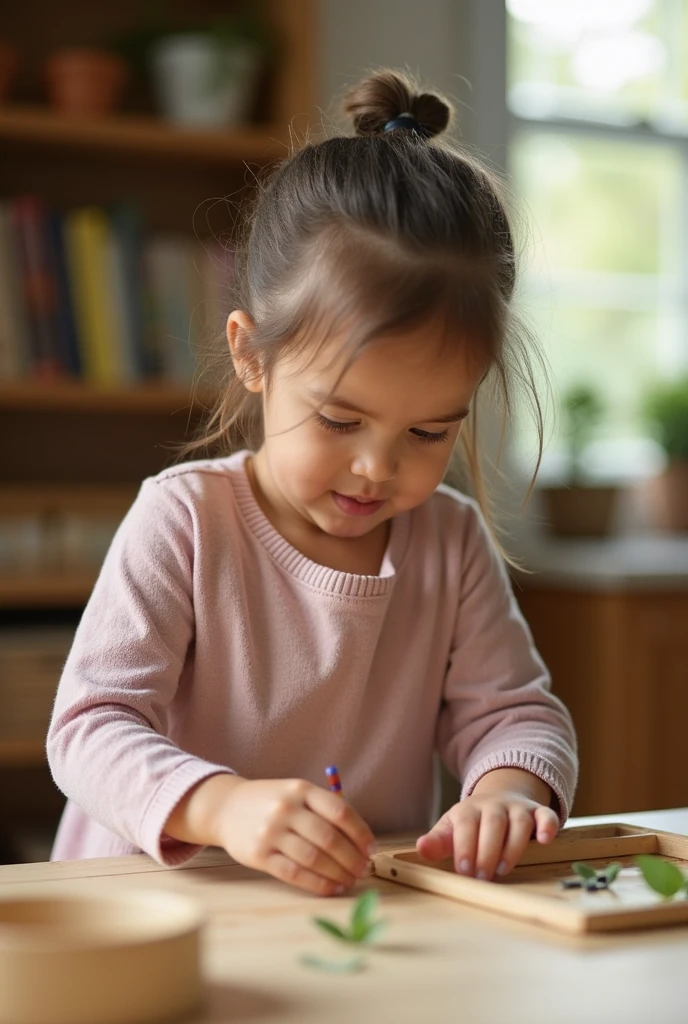 A girl who has a pencil, a ruler, an eraser and colored pencils.