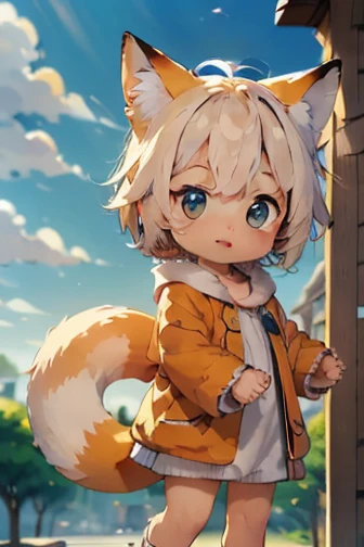 masterpiece， best quality， high definition ，8ｋ， detailed，cute，Chibi character， Baby Fox ，Fluffy coat，