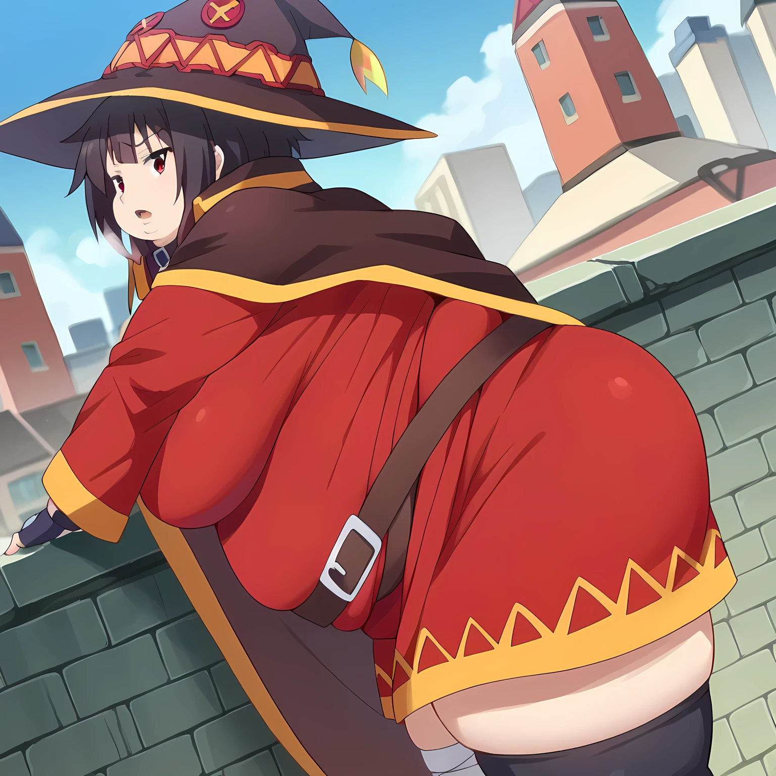 score_9, score_8_up, score_7_up, score_6_up, score_5_up, score_4_up, (source_anime), 1girls, Kono Subarashii Sekai ni Shukufuku o!, konosuba, (megumin, short hair,  , small breasts, puffy nipples), pussy, far, full body, Field, Horizon, nature, mountains in the background, Prancing her ass, face on the floor, sagging, anus, Out