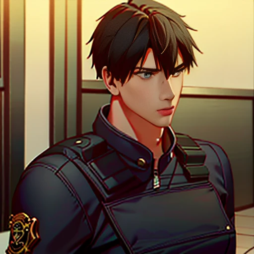 (  very detailed CG), (  best quality), (  very detailed CG), (  best quality), (. Kennedy), (Overall view) SWAT Clothing, Beautiful and attractive young man,  toned muscles