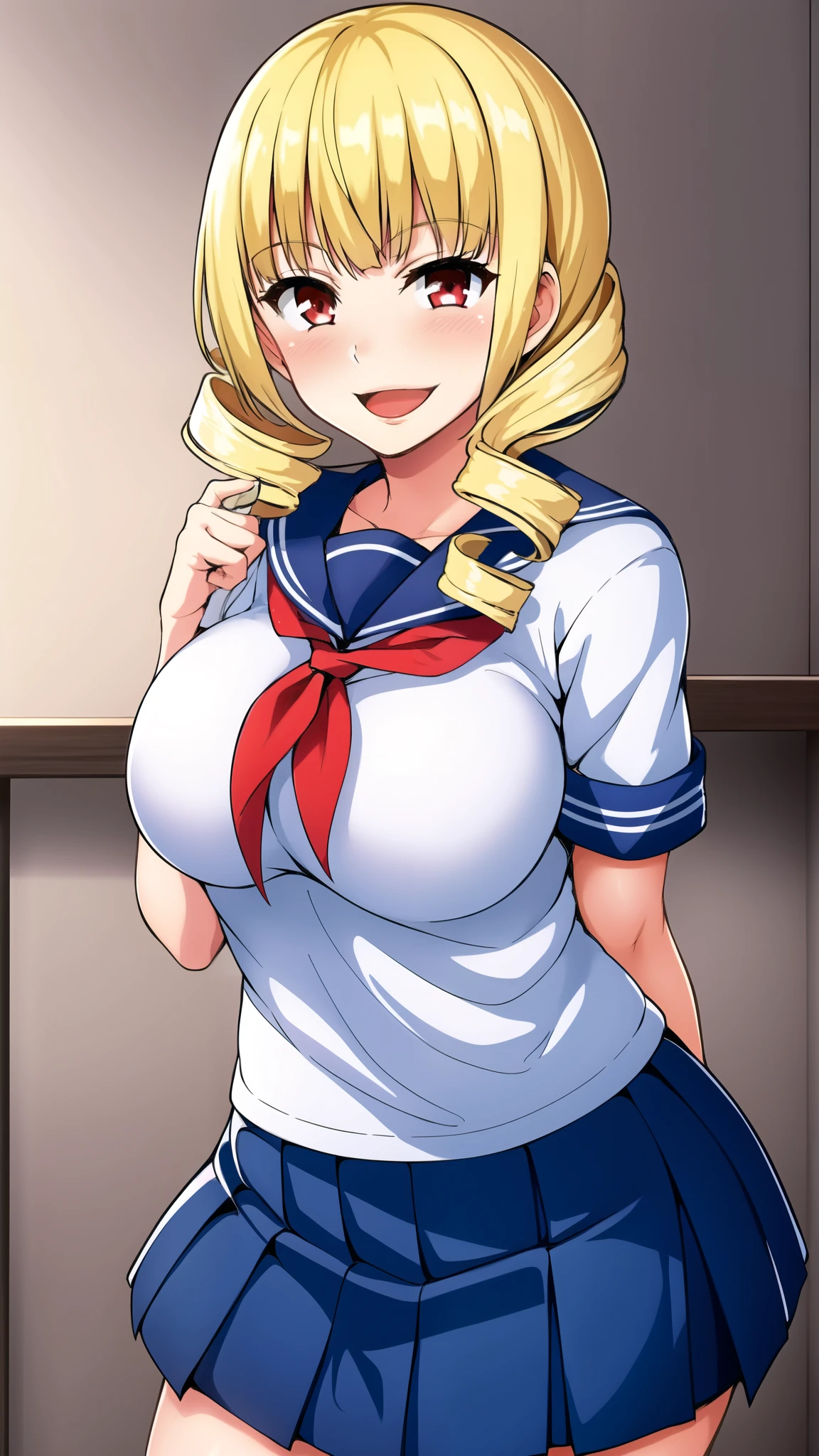 Huge tits, solo, white sailor uniform, smile, beatrixamerhauser, beatrix amerhauser, long hair, blue eyes, blonde hair, ponytail, best quality, high resolution, unity 8k wallpaper, extremely detailed face, perfect lighting, extremely detailed, sitting on the bed
Estimate