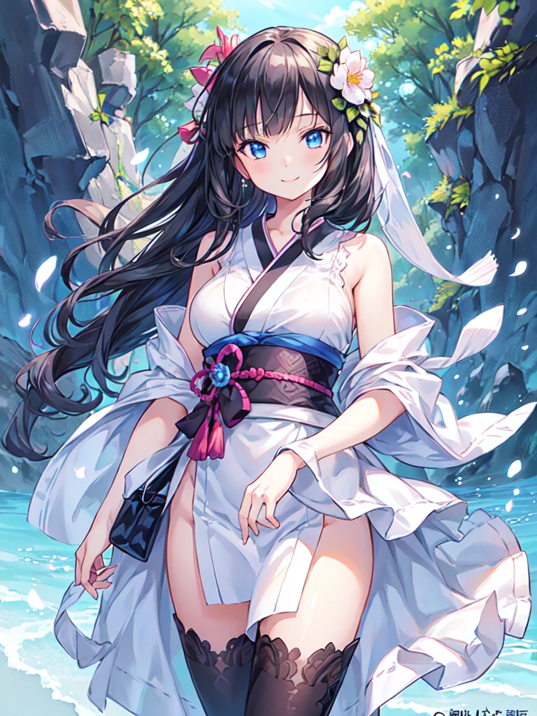 (Highest quality)、((Super detailed))、Super delicate eyes、Cute girl、Sexy cute bikini、Japanese Princess、Beautiful breasts、Beautiful thighs、Beautiful waterfront、Looking up from below