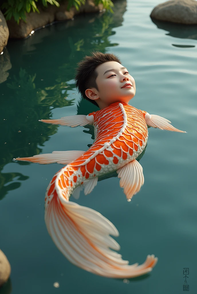Giant koi、5 year old boy