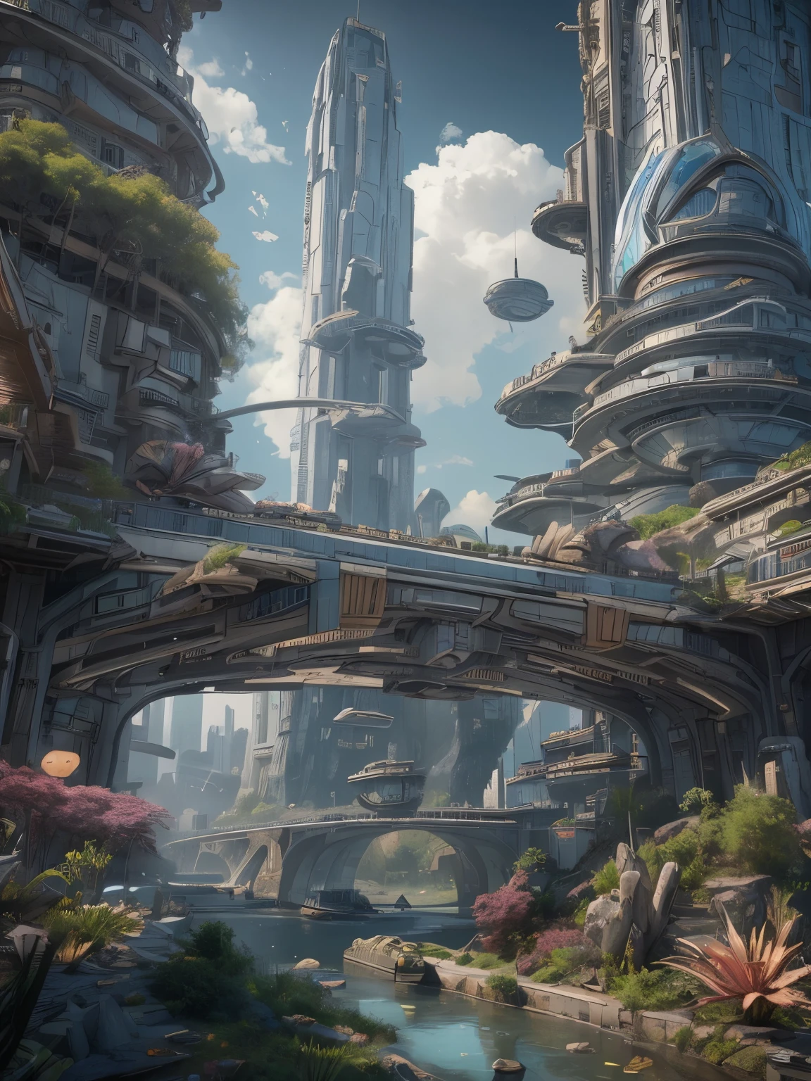 unreal engine:1.4,UHD,Best quality:1.4, fotorrealist:1.4, Masterpiece:1.8, unearthly, , Colonization of a new planet, gloomy atmosphere, a lot of alien vegetation, Intricate flowers, Alien Creatures, wild atmosphere, aggressive environment, amazing, stunning artwork. (Best quality,4k,8K,A high resolution,Masterpiece:1.2), ultra detailed ,(realist,fotorrealist,fotorrealist:1.37),HDR,UHD,Studio lighting, Ultra-thin paint, sharp focus, physically based representation, very detailed description, professional, Bright colors, fantastic city, The capital of the empire, mega tall skyscrapers. space towers for mooring star cruisers, pierce the sky, Bright city lights, the river pierces the city, waterfalls in city gardens, mega high waterfalls, who never sleeps. In the middle of a bustling cityscape, Famous high-tech pyramid style architecture, Its architectural wonders are embodied in a futuristic style.. When the hovercar glides easily through the air,Город full of life,full of life。,full of life。,full of life。,full of life。。, Modern technology blends seamlessly with traditional Arab luxury urban structures.. This is an amazing piece of art, Use Pixai, to bring powerful AI models to life, Showcase the limitless creativity and possibilities of our imagination. Experience the future of cityscapes at Pixai,Immerse yourself in the ghostly world of art, deep bottomless chasms filled with lava, lava falls, fire and smoke, A transport spaceship is moored to the spaceport terminal