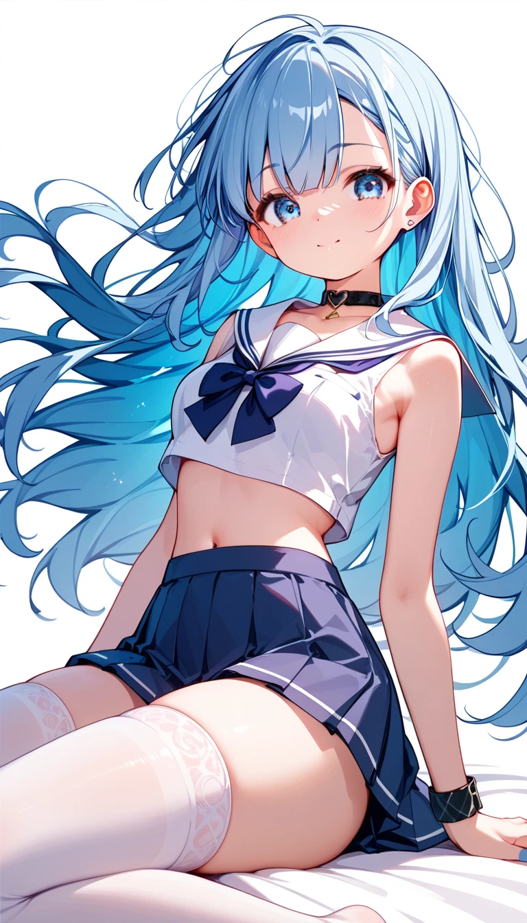 high quality、woman、Sailor suit、skirt、Pants with light blue ribbon、Panties in full view、belly button、Erotic、