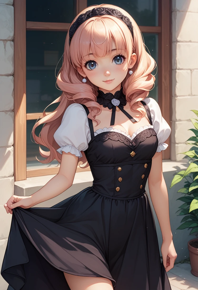 anime girl with long hair and a black dress posing for a picture, sayori, anime visual of a cute girl, anime moe artstyle, **** in dress, anime girl wearing a black dress, pretty anime girl, (anime girl), cute anime girl, cute anime waifu in a nice dress, attractive anime girl, beautiful anime girl, rin, smooth anime cg art