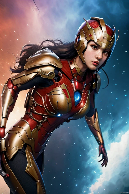 best quality,  highres icon, 8k, masterpiece, ((real photography: 1.5)), whole body,  girl hero,  beautiful face,  well-balanced face , biological exoskeleton armor, High-detailed mechanic armor, High-Tech helmet, Marvel Studio, Iron woman, hollywood movie, battle field, (real movie scene: 1.5), (dynamic angle: 1.5), (Bright Light: 1.2)