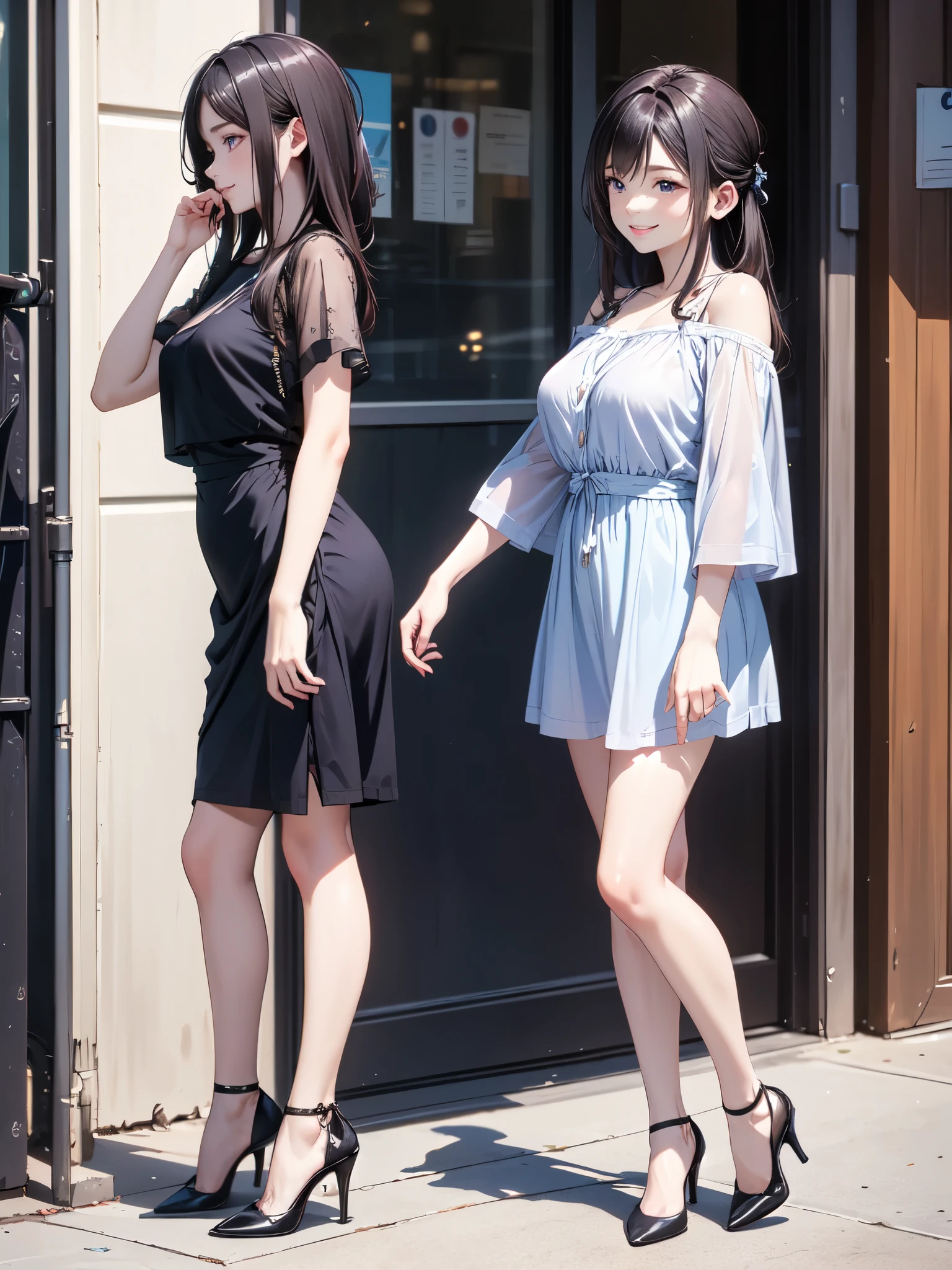 ((Biologically correct limb count))、((Full Body Shot, Full-body photo including face、Head to toe photos))、4K、(masterpiece:1.3)、((Symmetrical facial features))、Eyes of meticulous depiction、beautiful 、Excellent style、((skirt、See-through shirt with embroidered lace on the chest、High heels with anklets))、Detailed Description、shopping、(Married Woman:1.5)、sex appeal、Alluring、Handbags、Earrings、necklace、Looking up、(male:-0.5),(multiple:-1)