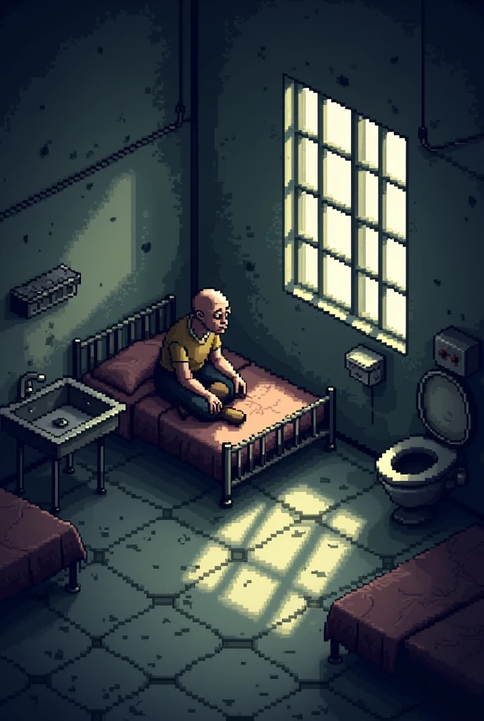 A child inside a crying jail cell full of inmates