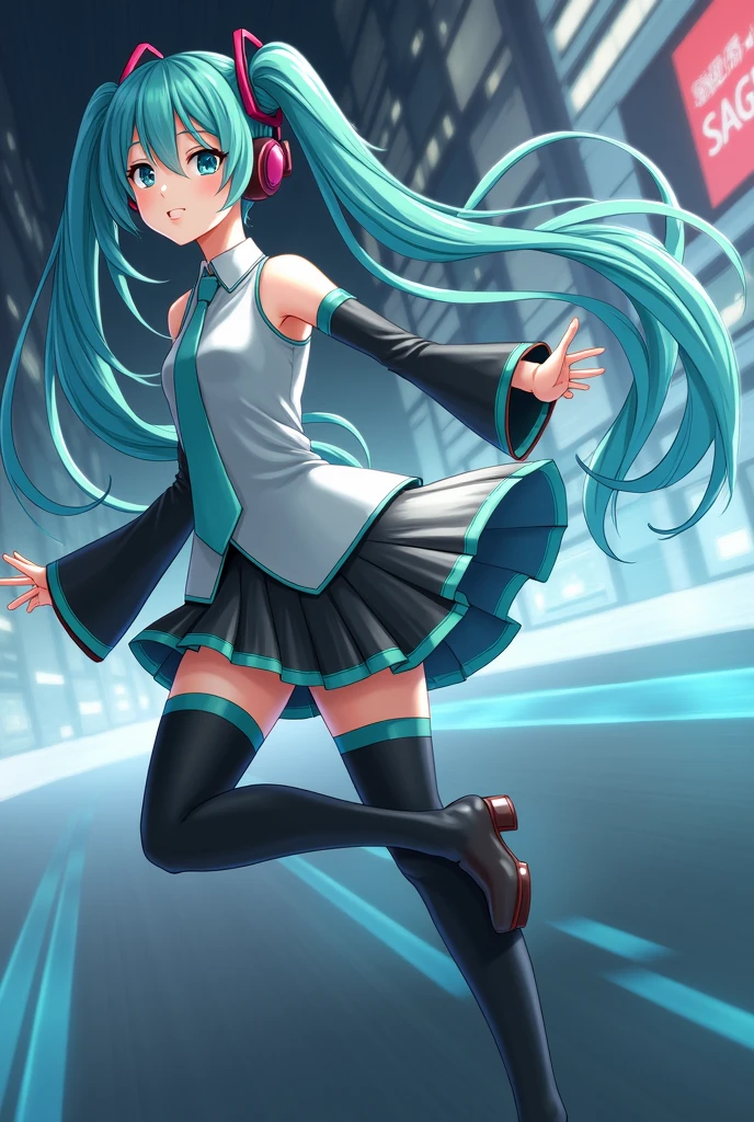 Hatsune Miku、whole body、foot、stand、turn around