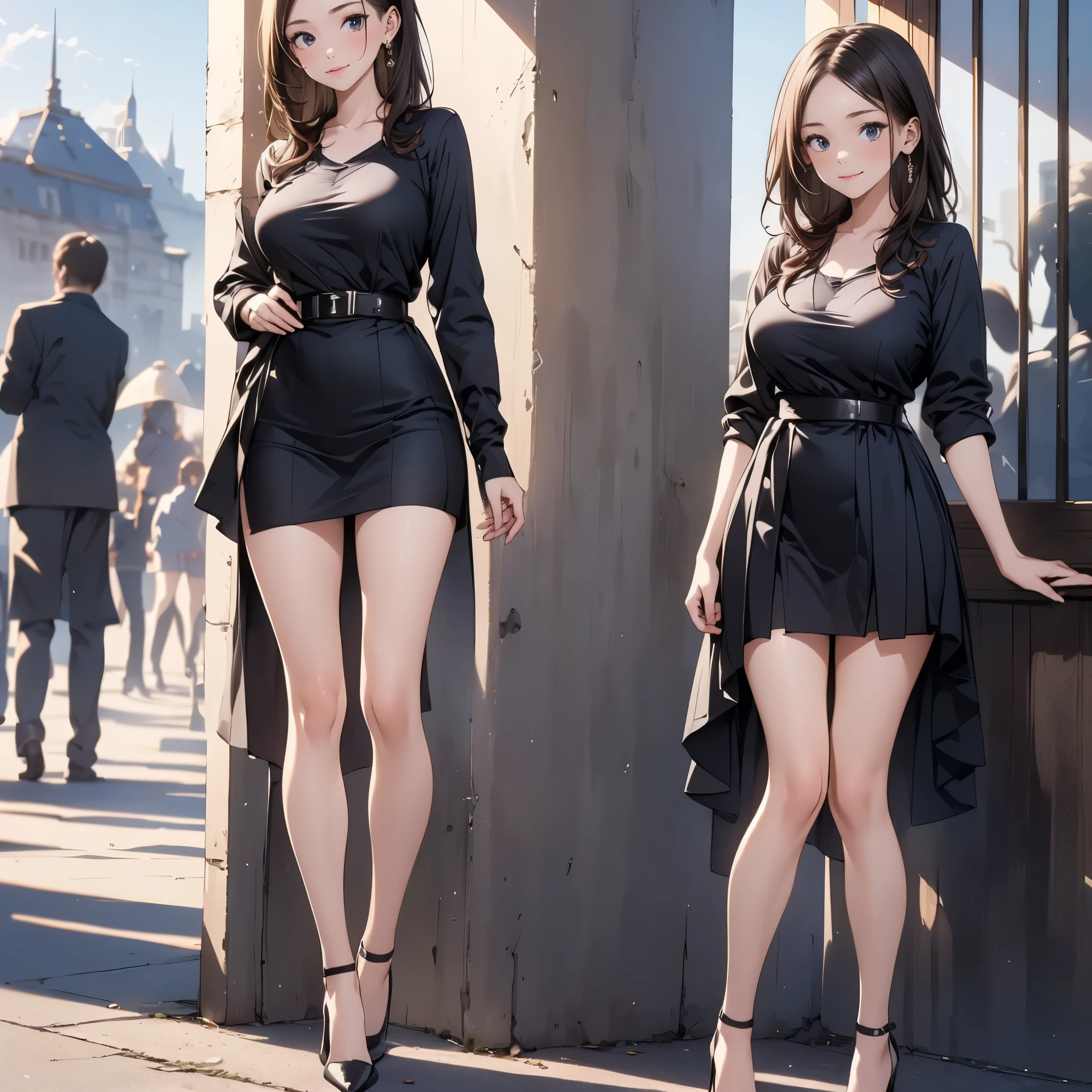 Young beauty, beautiful, full length figure, sexy outfit, semi-long, shaggy cut, mini skirt, small bikini, good style