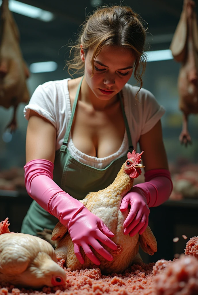 happy young woman working with chicken eggs in a chicken egg factory, white uniform, face perfect, ultra HD, 8K
