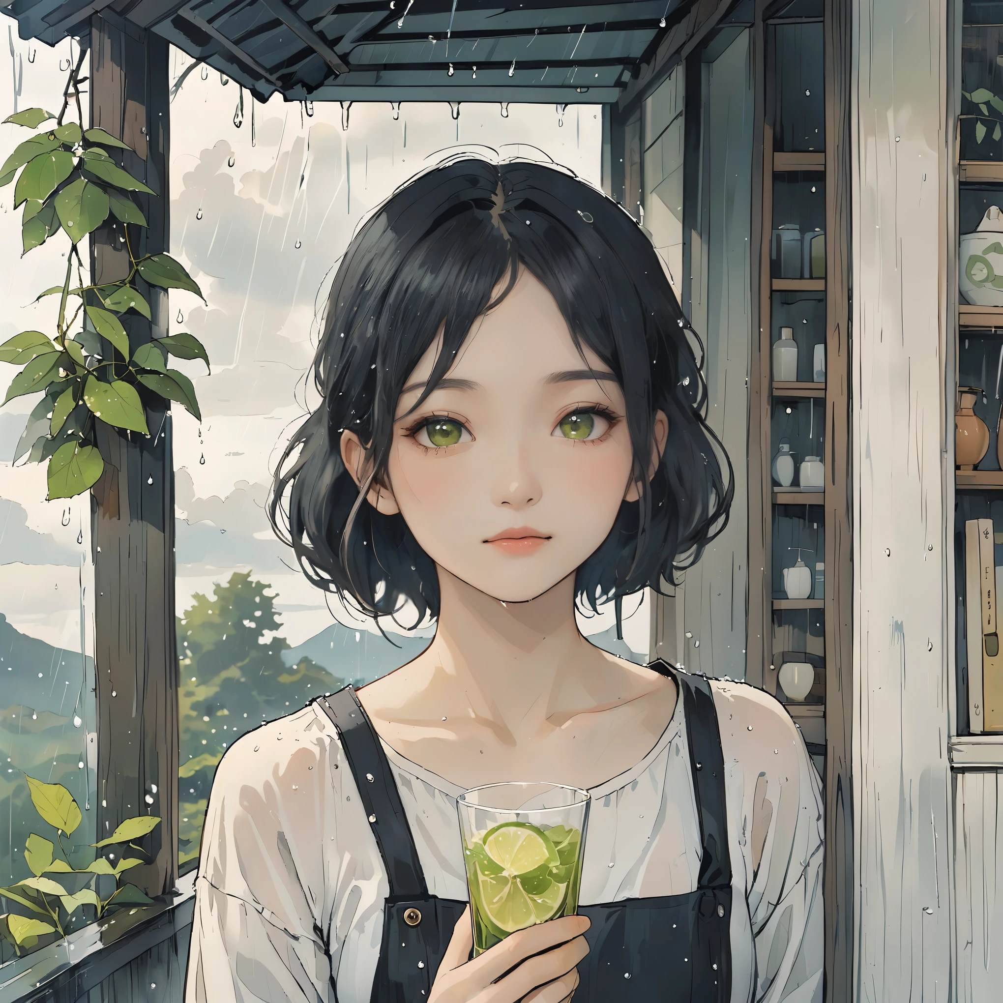 rain, rain, Picturesque, Wide visual acuity ,  beautiful face,  Portrait,  pants style,  drawn on Japanese paper , Afternoon time, Talk,  plastic,late summer, High in the heavens,  toast to those eyes ,  scent of lime , touch,  stand up ,  Kannazuki, woman, Portraiture,  vibes