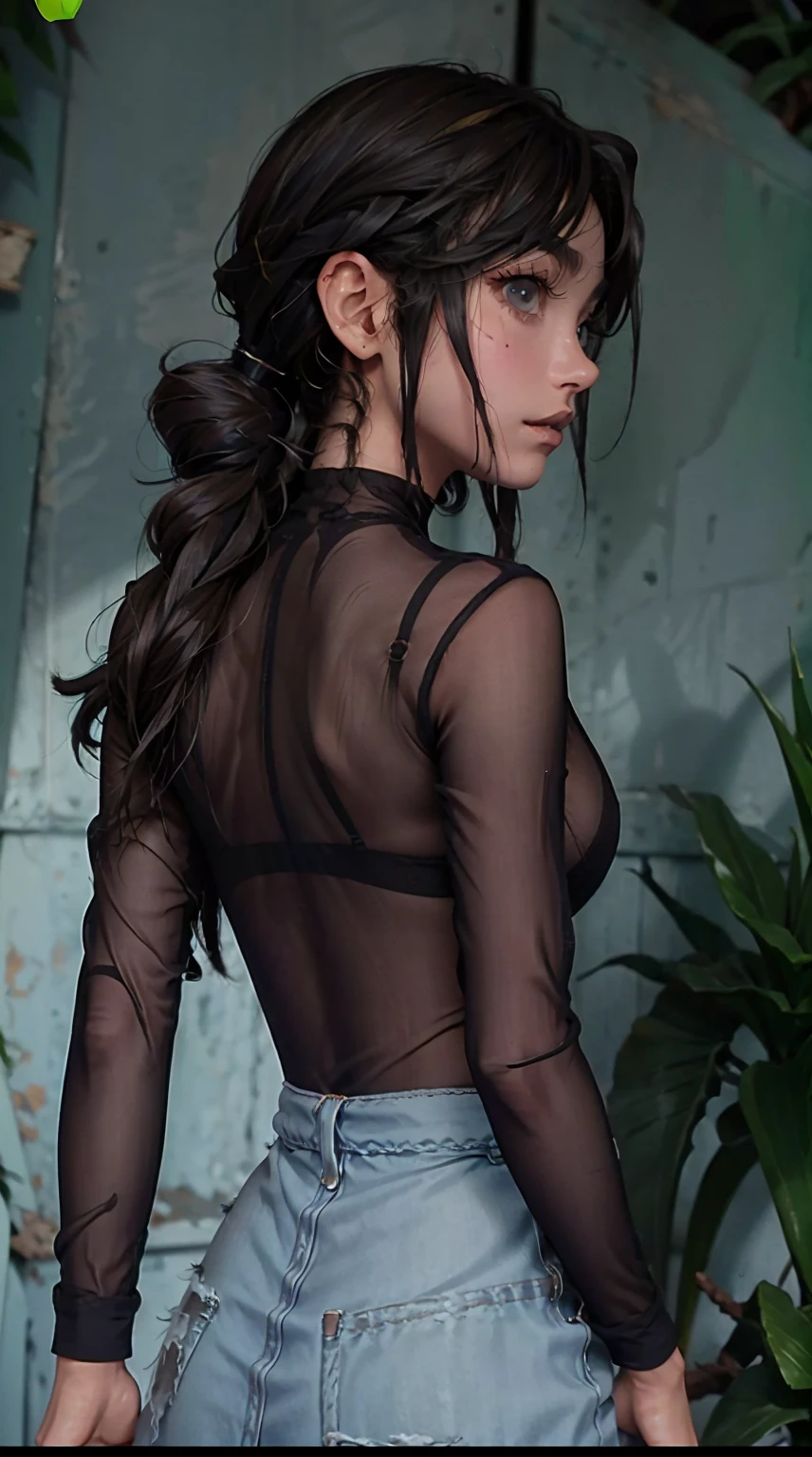 Mitsuri (Demon Slayer), Sheer Mesh Bodysuit, without bra, back view