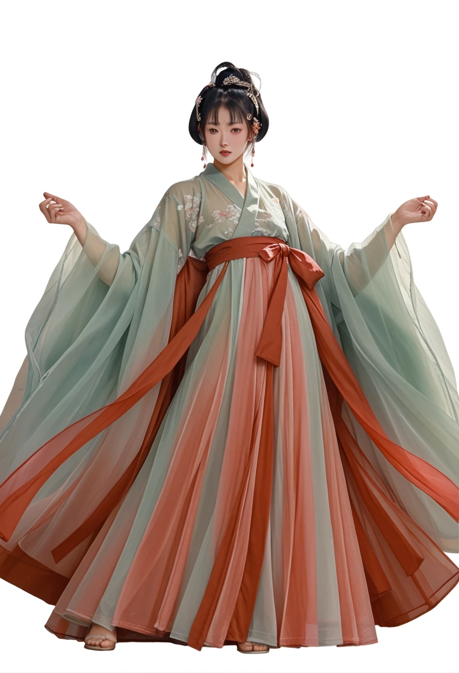 score_9,score_8_up,score_7_up,red background,8k,hd,spread legs,,ruanyi0428,wide sleeves,hanfu,see-through,dress,robe,standing,full body,