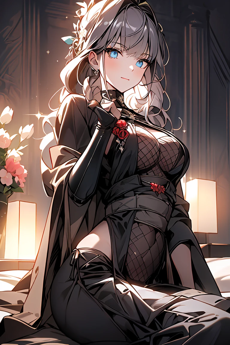 anime - (masterpiece), best quality, seductive eyes, mature face, black eyes, mid length dark hair, soft-girl outfit, glasses, tall woman, long legs, adult-like female, 1girl, big breast, smug face
