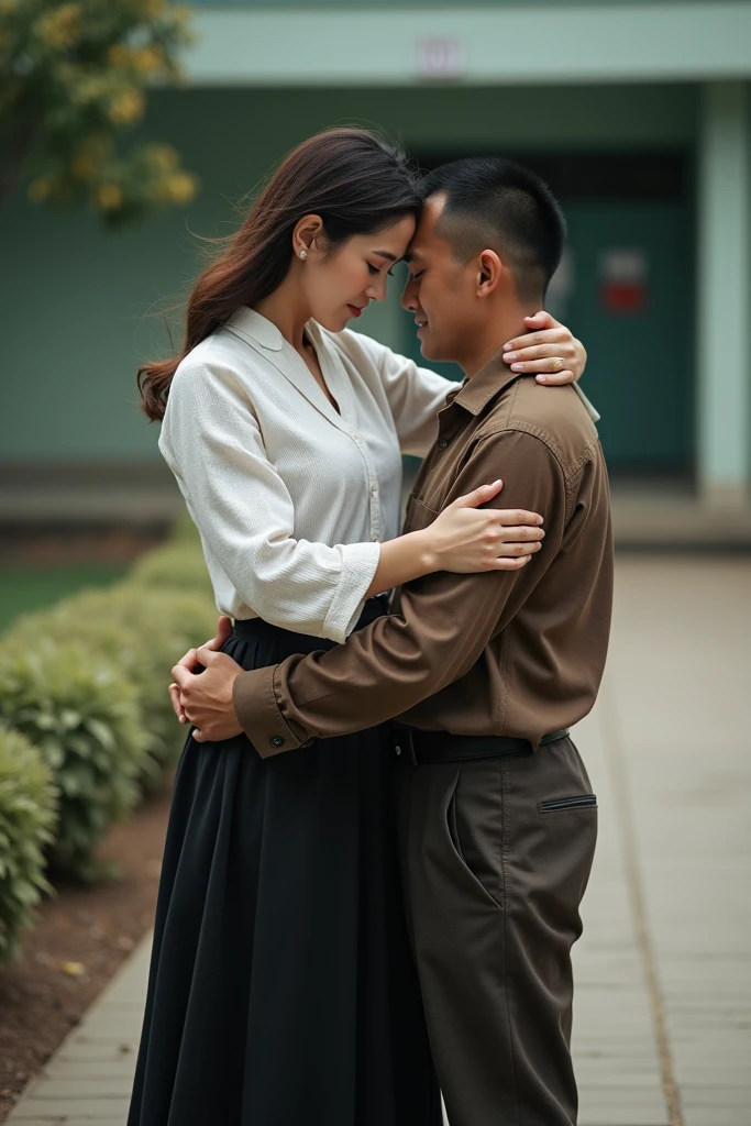 (masterpiece),(beautiful blonde girl in School Girl's Uniform with blue checked miniskirt:1.2),(handsome dark-haired boy in long pants:1.5),(hetero couple kissing, hugging:1.3),open mouths,(tongue_out:1.2),licking tongues,perfect anatomy,centered,highly detailed,smooth,sharp focus,full of color,dynamic,