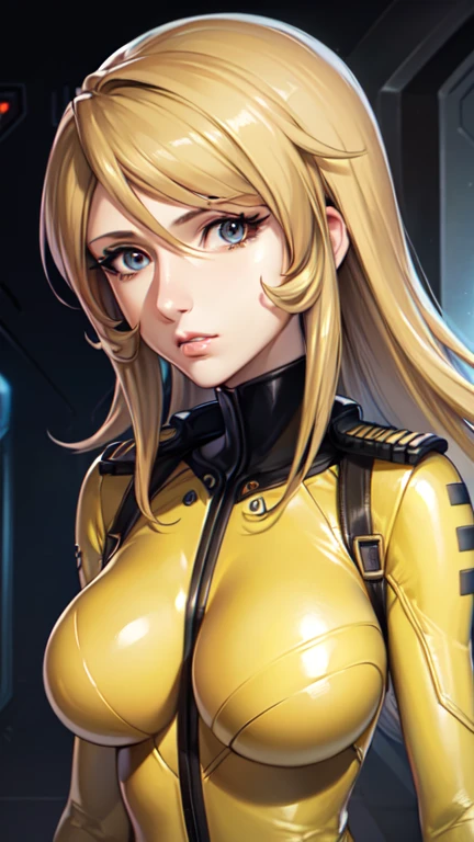 Mature Woman, Woman in a futuristic suit, highly Detailed face, Nice, Mother, (Mature Woman), Adult face, (Mature Woman), Cyber Suit, Anime girl in a tight suit, Milfication, Elegant body, Focus on the navel, nude, gloves, Earrings, sf, Female protagonist, Volumetric Light, Detailed lighting, Detailed Texture, BoobsCyberpunk, Biomechanical , masterpiece, (Top quality eyes), Detailed face, sfの背景, Futuristic landscape, (((Yellow bodysuit))), (Chuby), (((High quality face))), (((High resolution face)))、White suit