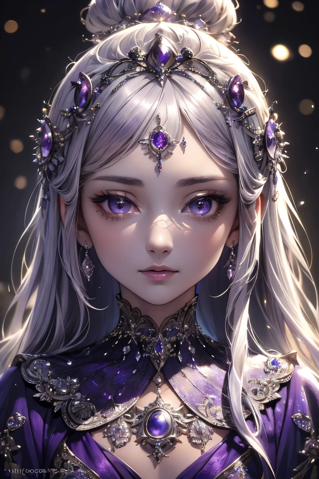 High definition RAW color art, animation,sculpture, Silver Marble Skin, (((Ultra detailed elegant))), magic atmosphere, fine skin, texture,(intricately detailed, small details, Super Detail Art), Depth of bounds written, bokeh, Silky Touch, hyper detail, Purple background, beautiful eyes, Elegant face, think back, magic