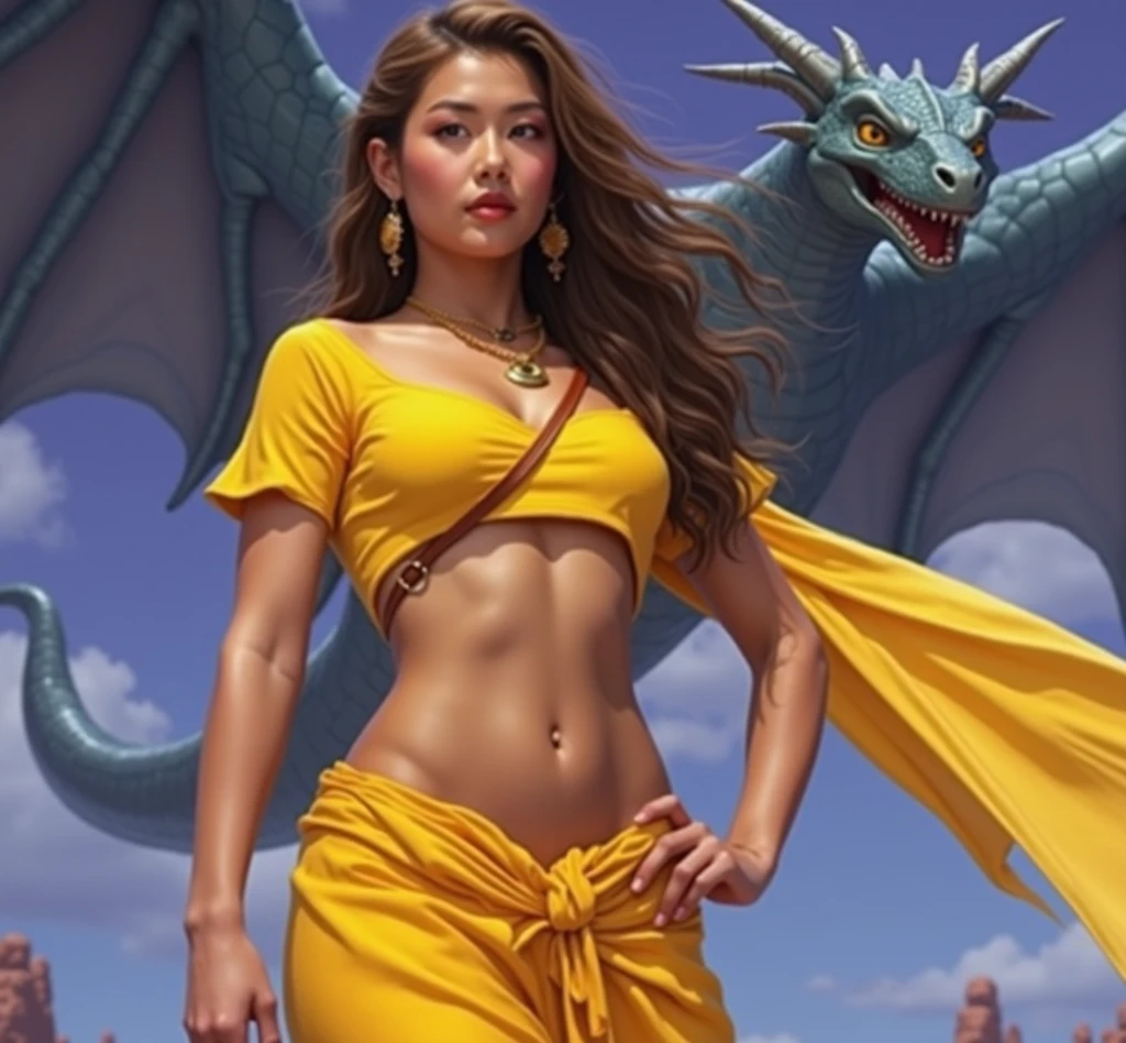 Full body Sexy cowgirl lifting up and Spinning a heavy giant dinosaur overhead