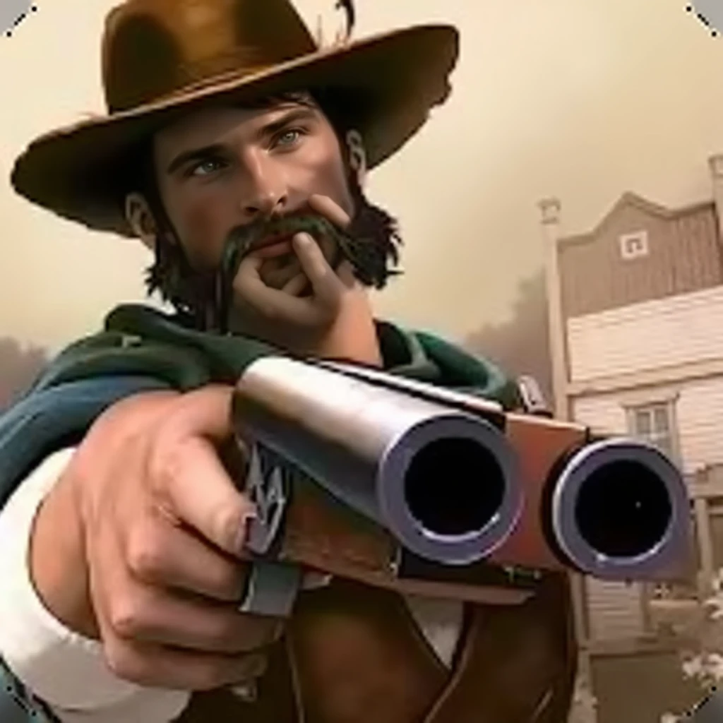 Visualize a daring bank heist in a Wild West town, with cowboys wearing bandanas and wielding rifles while exchanging gunfire with brave sheriff deputies. Capture the intensity and gun smoke-filled air, detailed gun, highly detailed, detailed hands, detailed fingers, photo realistic