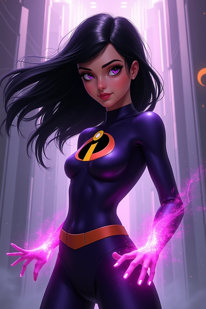 (La Best Quality,A high resolution,Ultra - detailed,actual),Violet Parr - The Incredibles -,(medias violet brillantes/ Violet Parr - The Incredibles :1.4),(BodySuit orange :1.4), pink crop top, (domino mask:1.4), (white gray hair :1.4), (skirt lifted by itself: 1.1), (skirt lift: 1.3), (showing white panties: 1.3), ,(Ruined dungeon ruins cave cavern large stones background :1.4 ), More detailed 8K.unreal engine:1.4,UHD,La Best Quality:1.4, photorealistic:1.4, skin texture:1.4, masterpiece:1.8,first work, Best Quality,object object], (detailed face features:1.3),(The correct proportions),(Beautiful blue eyes),  (cowboy pose:1.4 ), high quality, (RAW photo, best quality), (realistic, photorealistic: 1.4), (extremely delicate and beautiful: 1.4), amazing, fine details, masterpiece, ultra detailed, high resolution, best illustration, best shadow, intricate, ( extremely intricate: 1.2), (exquisitely detailed skin), cinematic light, perfect anatomy, (cool color: 1.4), sharp focus, 8k UHD, DSLR, (Fujifilm XT3),Epic Fantasy Art Style HD, 4K fantasy art, epic fantasy digital art style, epic fantasy art style, Fantasy Woman, epic fantasy art portrait, Epic fantasy style, hyperrealistic fantasy art, hd fantasy art, Epic fantasy character art, epic fantasy art, in style of dark fantasy art, epic fantasy digital art, (Violet Parr - The Incredibles :1.4), (Violet Parr V2.1),( face detailed :1.4), (anatomía perfecta :1.4), (iluminación cinematográfica :1.4), (cyborg plastic transparent BodySuit :1.4), (pose vaquero :1.4), (Violet Parr:1.4) 