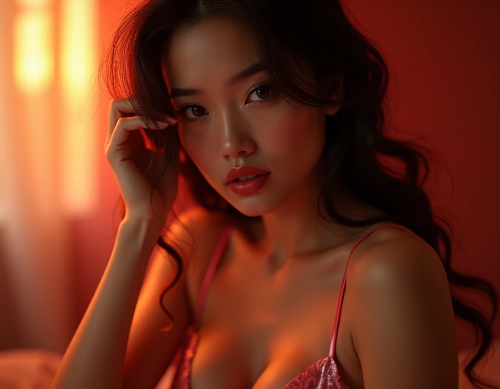 A beautiful 20-year-old Thai shemale with heavenly big 8 inches dick,with a condom on a semen inside it fully taking a full-body naked shot form side angle. The studio lighting is colorful and sharp at 8k.