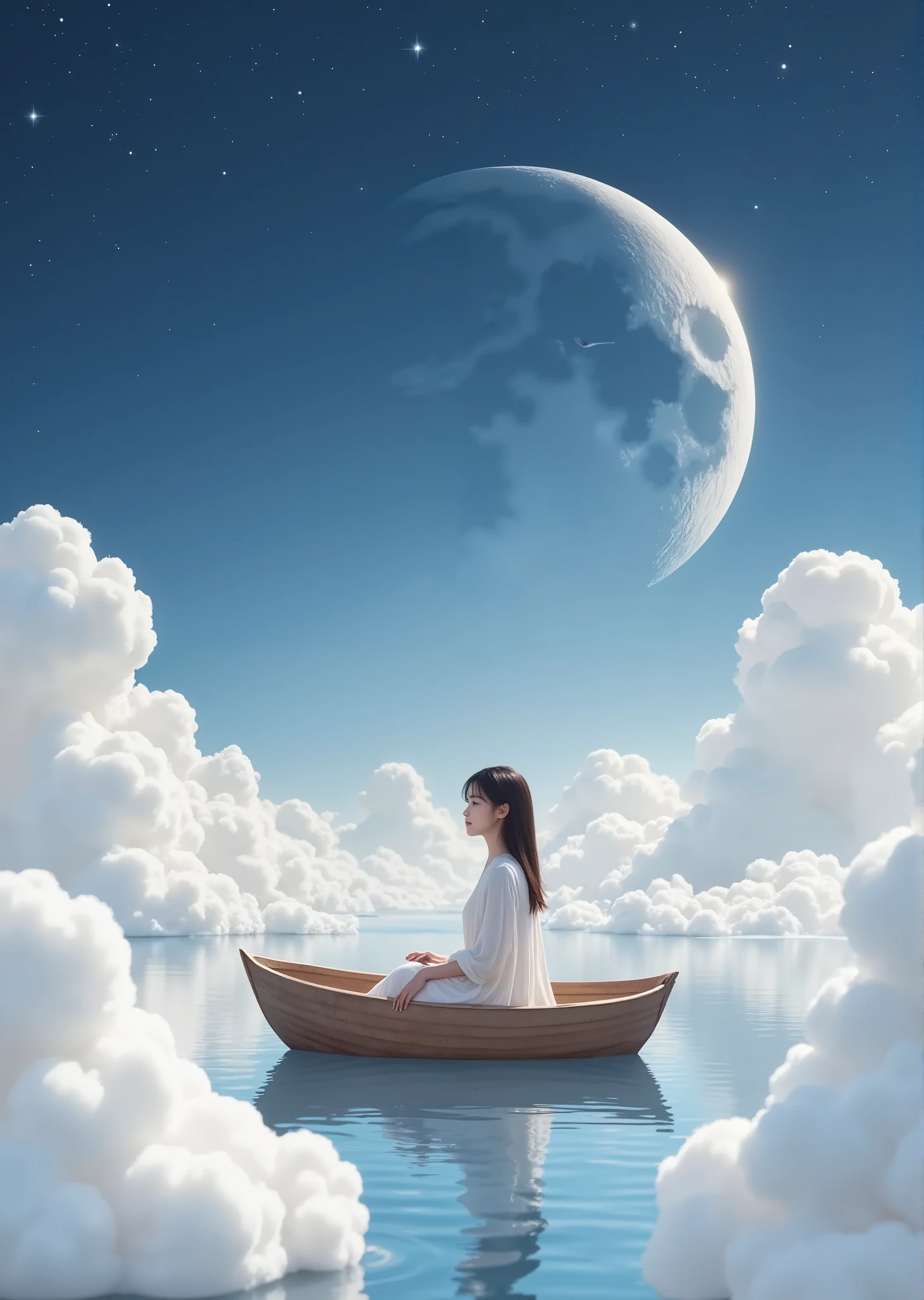 There is a woman sitting in a boat on the water - SeaArt AI
