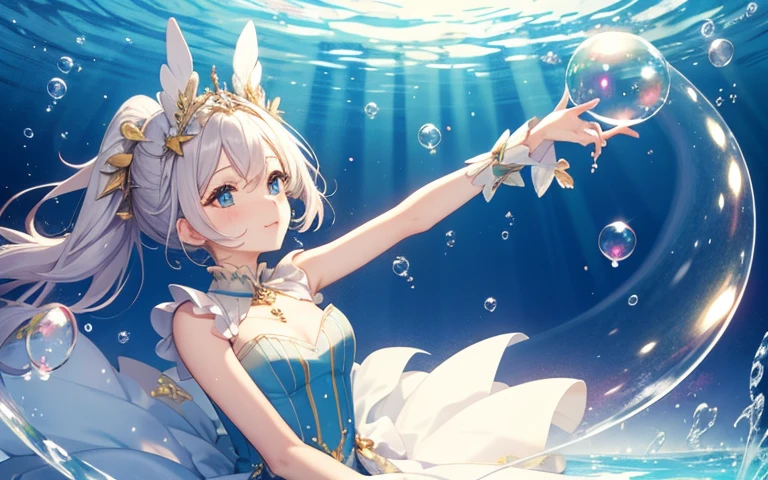 anime girl with long blonde hair and blue eyes in a white dress, small curvy loli, blonde anime girl with long hair, anime goddess, seductive anime girl, render of april, ecchi, from the azur lane videogame, splash art anime loli, ahegao, loli in dress, loli, pixiv 3dcg