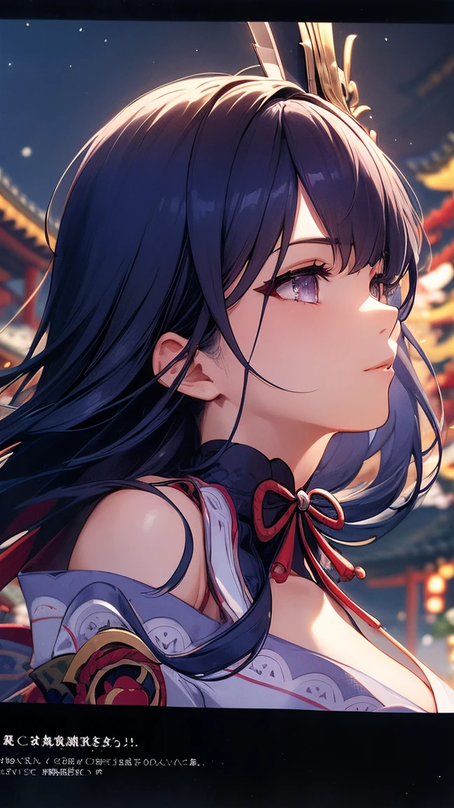 Sexy&Cool woman in a temple at night,raiden shogun,Black Hair,Very long hair,
Large file size,Art Book,Cinema Lighting,Big Breasts,Shrine maiden,kimono,Japanese_Clothes,short_kimono,Portraiture,, (masterpiece, High resolution, highest quality:1.4, Breathtakingly beautiful, Super detailed)