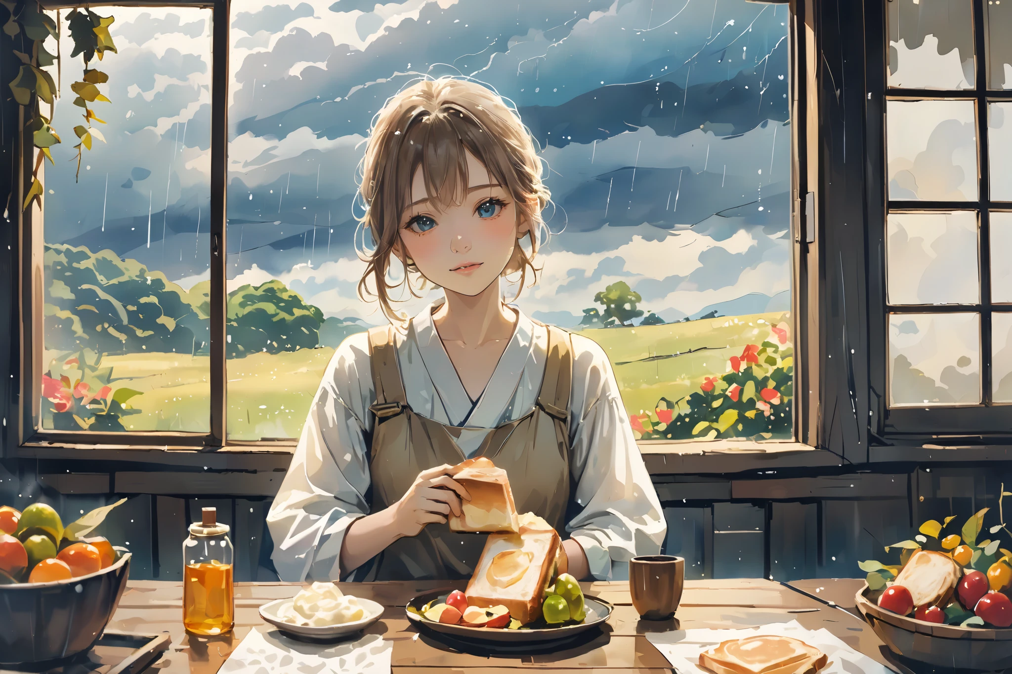 rain, rain, Picturesque, Wide visual acuity ,  beautiful face,  Portrait,  pants style,  drawn on Japanese paper , Afternoon time, Talk,  plastic,late summer, High in the heavens,  toast to those eyes ,  scent of lime , touch,  stand up ,  Kannazuki, woman, Portraiture,  vibes