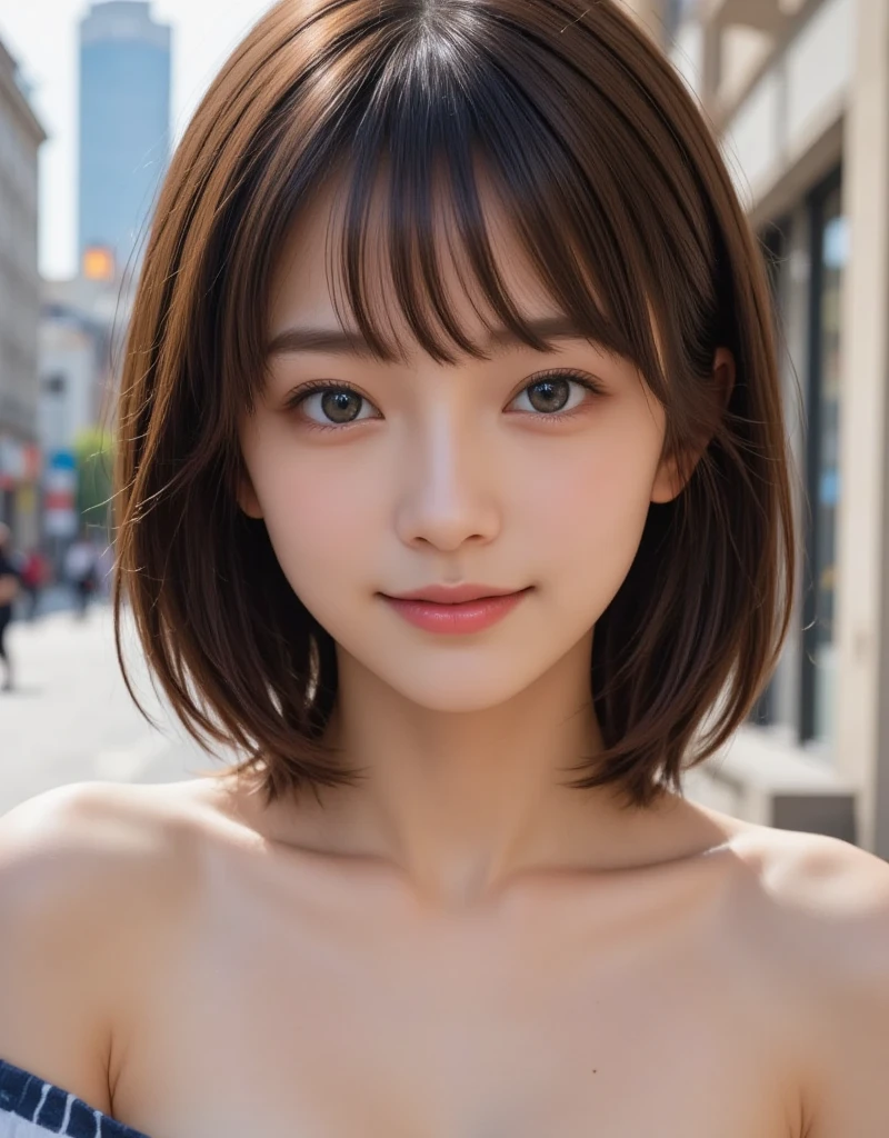 masterpiece, highest quality, One Girl, (Beautiful girl, Delicate girl:1.3), (13 years old:1.3), Very fine grain definition, (Symmetrical eyes:1.3), (Sweat dripping from my nipples), (Girl in estrus), (All Nude), Small breasts, Brown eyes, Parted bangs, Brown Hair, , (Eye and facial details:1.2), (Upper teeth, The best smile:0.1)