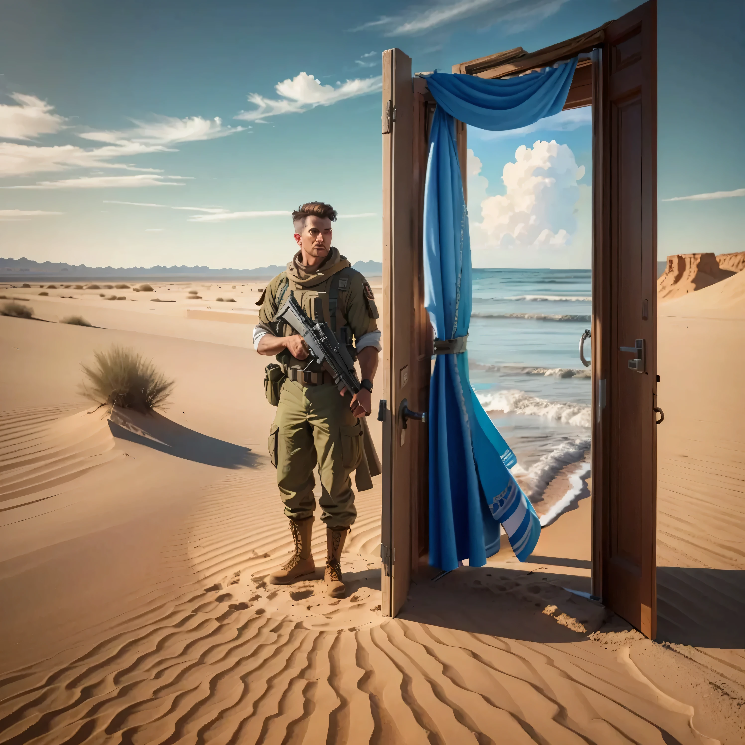  Portrait inspired by  {x}  Man Standing in Front of a Door ,  Sergei Zabelin with an axe in one hand ,  Surreal Photos of the Beach ,  Inspired by Scarlett Hooft Graafland,  Photographer Alexey Grilleff ,  Surreal Object Photo ,  Arafe Christmas tree in front of a large building with lights , by Alexander Kucharsky, Sergei Krasovsky , Etienne Delesser,  The window is open , Military Photography