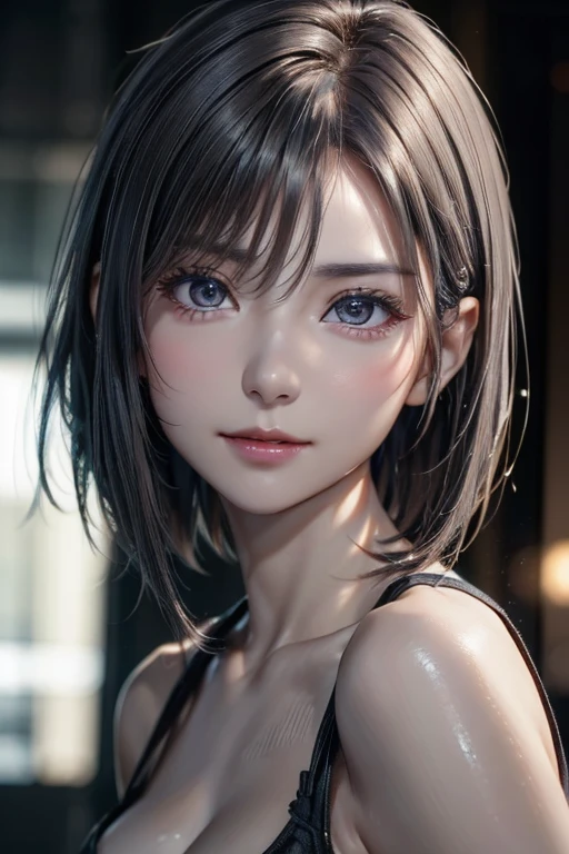 (8k, Realistic, RAW Photos, best quality:1.3), (1girl), very beautiful, (realistic face), (boyish, Silver very short hair), beautiful, A gaze that captivates the viewer, straight bob hair, beautiful expression, beautiful breasts, (realistic skin), beautiful,