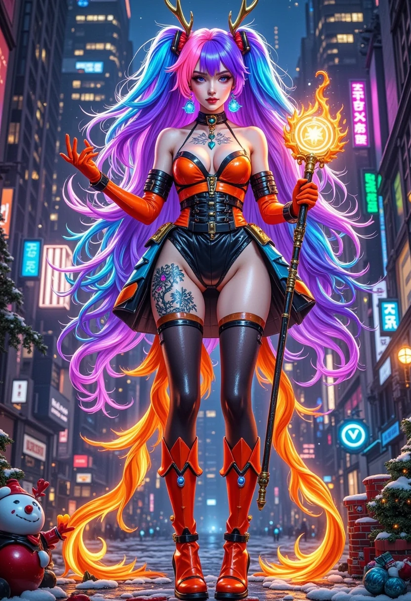 (Vision), Wide Angle, (Full body shot:1.6),  surrealism, Vision, Extra LongShot, 1girl, Alone, full body, colorful, stars, light pattern, phoenix breastplate, phoenix battle boots, wind-colored stockings, Elegant, gorgeous, Surreal, ultra-detailed, game scene, vintage dark, cyberpunk, extremely meticulous and complex, eye-catching visual effects, vibrant colors, masterpiece, cool tones, glowing, flame glow, metal glow, best quality, official art, beautiful