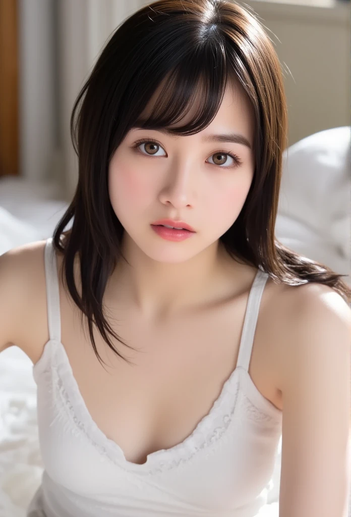  Hashimoto Kanna, (((大people々Women１people々))),(((Beautiful short bob cut))),(( BANG )),((リアルなpeople々Object Image)),(reality),(( best quality)),(Must-have items),( best quality),(( Max Image)),(( highest resolution)),(( details)),(( beautiful detailed face )),((( beautiful dark eyes ))),(( Strong)),(( beautiful realistic skin texture )),(()),(( Normal Breasts)),((( lingerie))), clevis,(((Being naked:Accurate depiction))),(((Perfect upper body))),((( accurate upper body))),(((  bedroom: detailed background))),(((Focus on face and chest)),