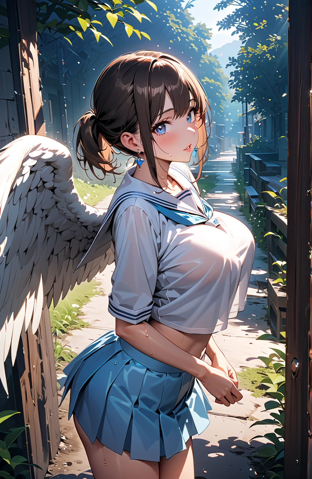 (masterpiece:1.5),(best quality:1.5),(high resolution:1.5),(8k:1.5),(Ultra HD:1.5),(perfect face:1.5)(cowboy shot:1.5),(beautiful detailed eyes:1.5), (extremely detailed face:1.5),(perfect lighting:1.5),(extremely detailed CG:1.5), (perfect hands:1.5),(perfect anatomy:1.5),,(perfect body:1.5),(perfect hands:1.5),(perfect fingers:1.5),,(1 woman:1.5),(full body:1.5),(megami magazine:1.23),(pale skin:1.5),(muscle fighter:1.5),(black long ponytail hair:1.5),(red eyes:1.35),(drunken face:1.5),(large breasts:1.5),(large ass:1.3),(medium nipples:1.4),(sexy look pose:1.5),(face and body forward:1.5),,(black school sailer:1.5),(black skirt:1.5),(clothed:1.5),(school:1.5),(:1.5),(cameltoe:1.2),(Steam:1.3),(wet:1.2),(sweat:1.2),,(Relax:1.3),
