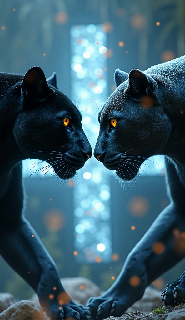 Animation of a black panther and a wolf together looking at each other cartoon animation 